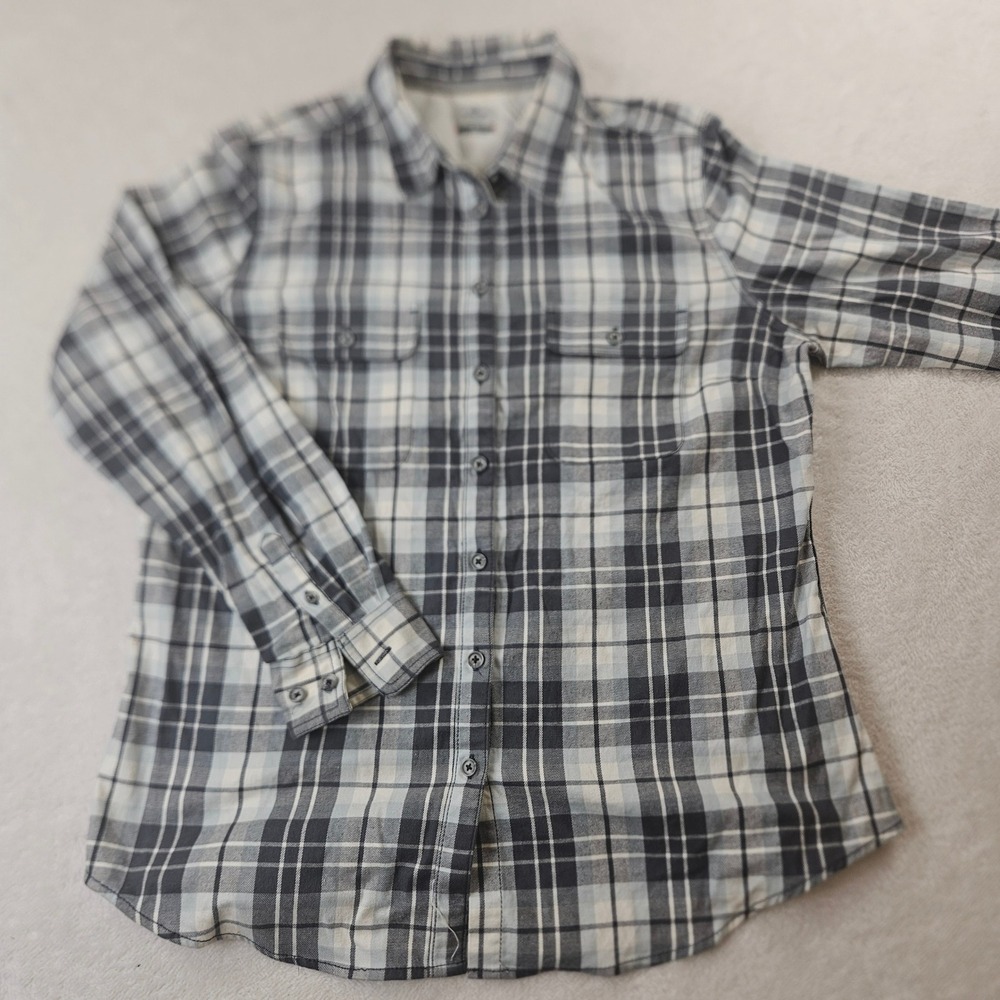 Ridgecut Toughwear Womens Grey Plaid Button Down Shirt Workwear Size L